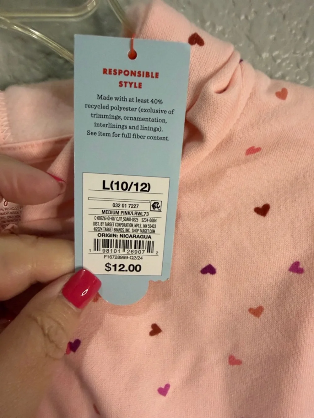 Cat & Jack Girls' Pink Heart Print Zip Hoodie size large